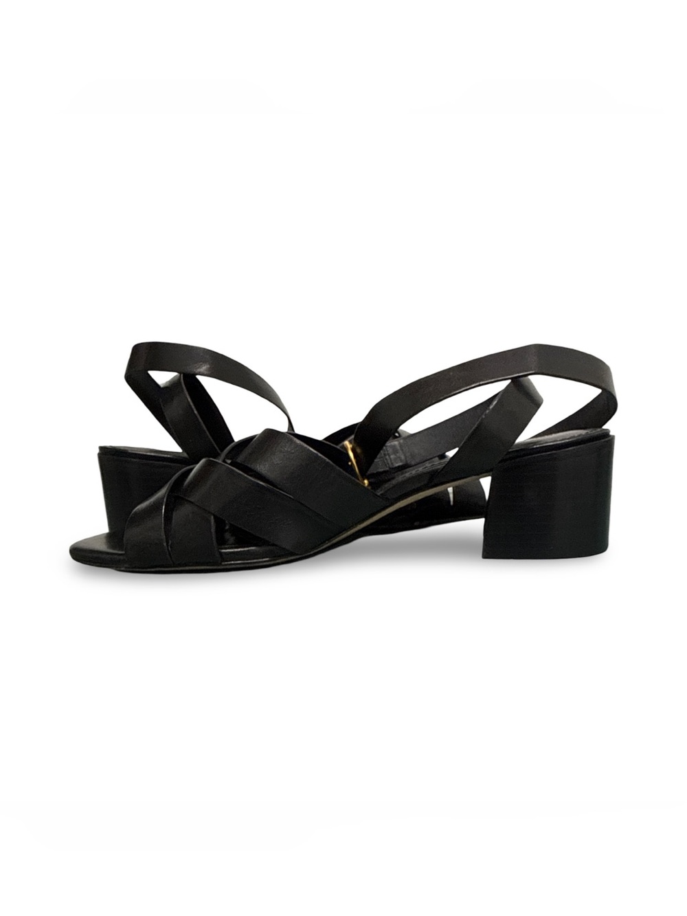 Tory Burch City Heel Ankle Strap Vachetta Leather Sandals Size 8 Perfect Black - Picture 7 of 16